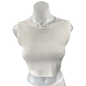 Aritzia Babaton Women's White Rib Knit Sleeveless Cami Crop Sweater Tank Top S